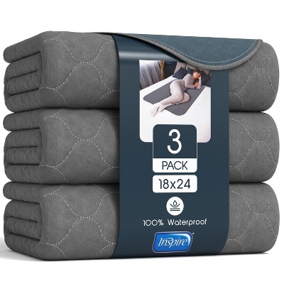 Inspire Underpads | Stain Hiding Gray - Reusable Incontinence Bed Pads Waterproof Mattress Pad    (18 X 24 - 3 Pack)