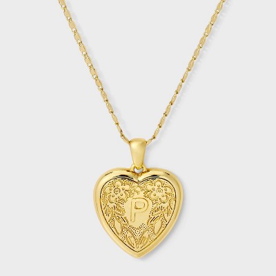 14K Gold Dipped Heart Charm Initial Necklace - A New Day™ Gold