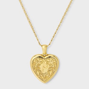 14K Gold Dipped Heart Charm Initial Necklace - A New Day™ Gold - 1 of 4