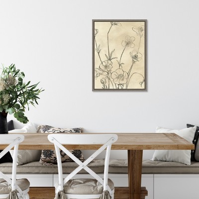 Vintage Botanical Wildflowers Canvas Print with Greywash Frame