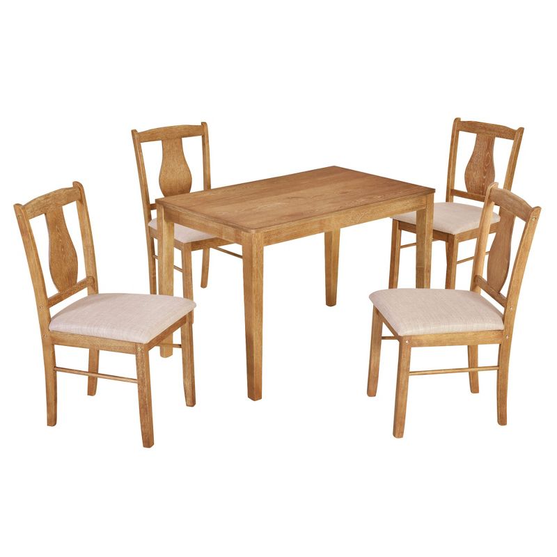5-Piece Kitchen Dining Table Set, Wooden Rectangular Dining Table and 4 Upholstered Chairs for Kitchen and Dining Room - ModernLuxe, 5 of 12