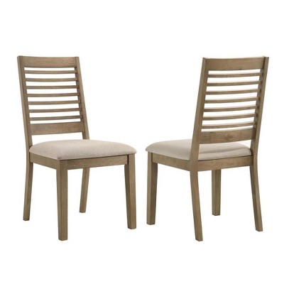 Simple Relax Set of 2 Upholstered Dining Chairs with Ladder Back in Brown Washed and Latte