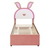Okak Platform Bed Frame with Upholstered Rabbit-Shaped Headboard for Kids Noise-Free Bed with LED Lights Easy Assembly - 4 of 4