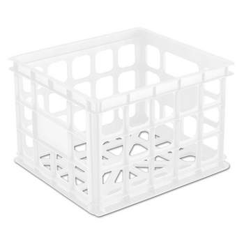 Sterilite Storage Crate, Stackable Plastic Bin Open Basket with Handles, Organize Home, Garage, Office, School, White, 12-Pack