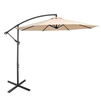 Beige 10' Iron Cantilever Patio Umbrella with Cross Base
