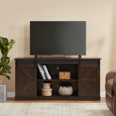 CENGHU TV Stand for Television up to 65" , Modern Mid Century Entertainment Center with Sliding Barn Door, Storage Cabinet Table Living Room, Espresso