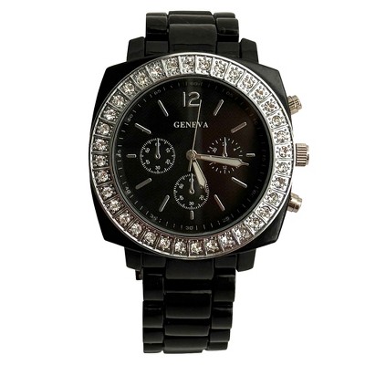 Olivia Pratt Black and Rhinestones Big Face Women Watch