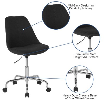 Mid-Back Black Fabric Swivel Task Chair with Chrome Base