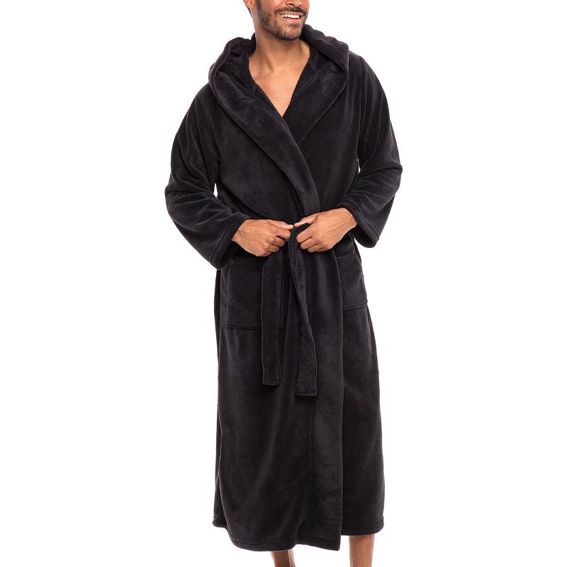 Men's Classic Winter Robe, Full Length Hooded Bathrobe, Cozy Plush Fleece, 1 of 10