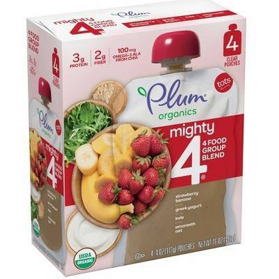 Plum Organics 4pk Mighty 4 Strawberry Banana Greek Yogurt Kale Amaranth &#38; Oats Baby Food Pouches - 16oz