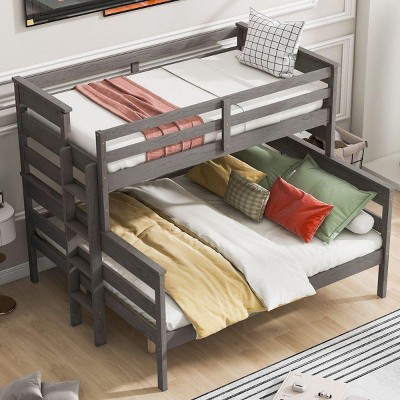 Streamdale Wood Twin XL over Queen Bunk Bed with Ladder, Gray