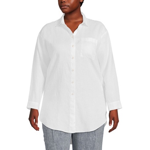 Lands' End Women's Plus Size Cotton A-line Long Sleeve Tunic Top - 1x -  White : Target