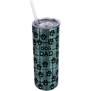 Elanze Designs Plaid Paw Prints Turquoise Blue 20 Ounce Double Wall Stainless Steel Glitter Travel Tumbler With Sliding Lid And Straw, Dog Dad - 1 of 4
