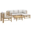 vidaXL Bamboo 6 Piece Patio Lounge Set Cushions, Outdoor Furniture Set Includes Sofas, Chair, Footstool & Table - Light Grey Cushions - 3 of 4
