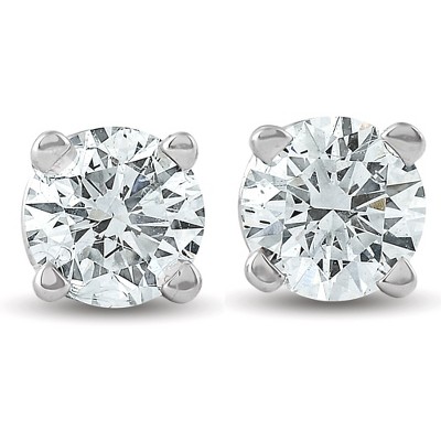 Pompeii3 3/4Ct Round Diamond Studs Brilliant Cut Earrings 14K White Gold Enhanced