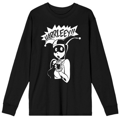 Harley Quinn Black and White Character Costume Men's Black Long Sleeve  Shirt-S