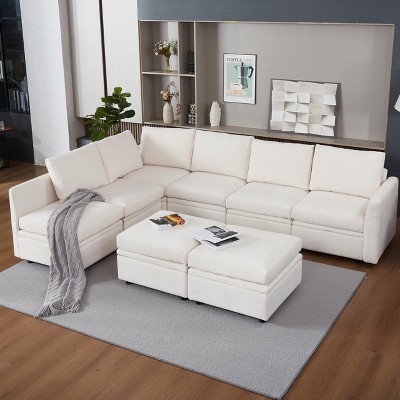 GustoWave Modular Sectional Sleeper Sofa with Storage Seats Reversible Sofa with Chenille Fabric 9 Seater Sectional Sofa, Beige