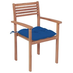 vidaXL Outdoor Patio Chairs with Blue Cushions - Stackable, Weather-Resistant, Solid Teak Wood Construction, 4 pcs Set - 1 of 4