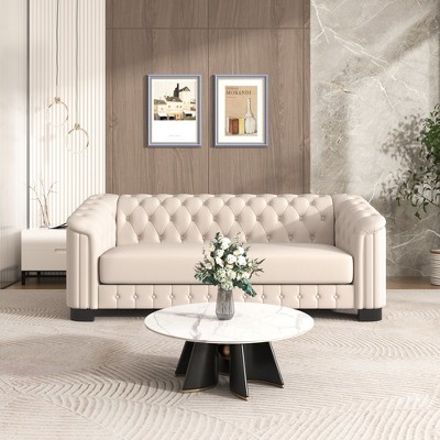 82.4" Velvet Curved-Arm 3-Seater Sofa with Thick Padded Seat and Solid Wood Legs