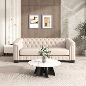 82.4" Velvet Curved-Arm 3-Seater Sofa with Thick Padded Seat and Solid Wood Legs - 1 of 4