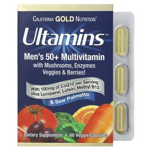 California Gold Nutrition Ultamins Men's 50+ Multivitamin with CoQ10, Mushrooms, Enzymes, Veggies & Berries, 60 Veggie Capsules - 1 of 4