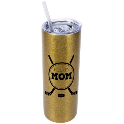 Elanze Designs Vegas Gold 20 Ounce Double Wall Stainless Steel Glitter Travel Tumbler With Sliding Lid And Straw, Hockey Mom