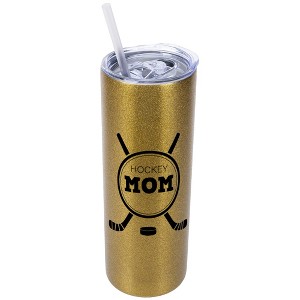 Elanze Designs Vegas Gold 20 Ounce Double Wall Stainless Steel Glitter Travel Tumbler With Sliding Lid And Straw, Hockey Mom - 1 of 4