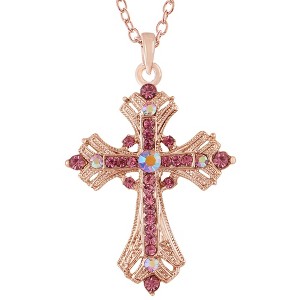Alilang Vintage-Inspired Silvery Tone Cross Pendant Necklace with Crystal Rhinestone Accents - 1 of 4