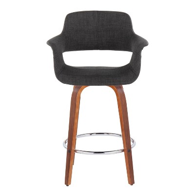 Set of 2 Dark Gray Swivel Walnut Wood Counter Stools