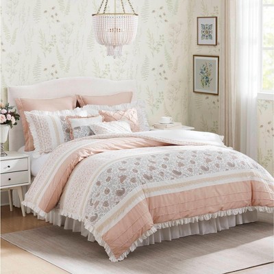 PAGED Comforter Set 9 Piece Cotton Percale Bedding Set with Comforter, Decorative Pillows, Lace Taping Embellishment