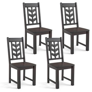 Costway Dining Chair Set of 2/4 with Rubber Wood Frame & Leaf-shape High Back for Kitchen Brown/Black/White - 1 of 4