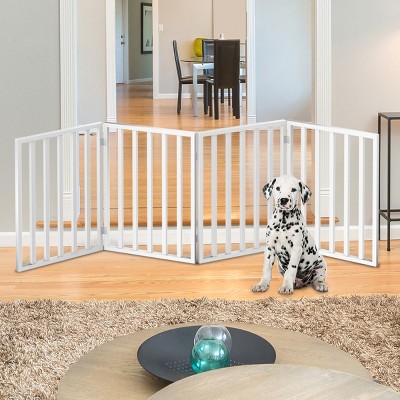Indoor Pet Gate - 4-Panel Folding Dog Gate for Stairs or Doorways - 72x24-Inch Freestanding Pet Fence for Cats and Dogs by PETMAKER (White)