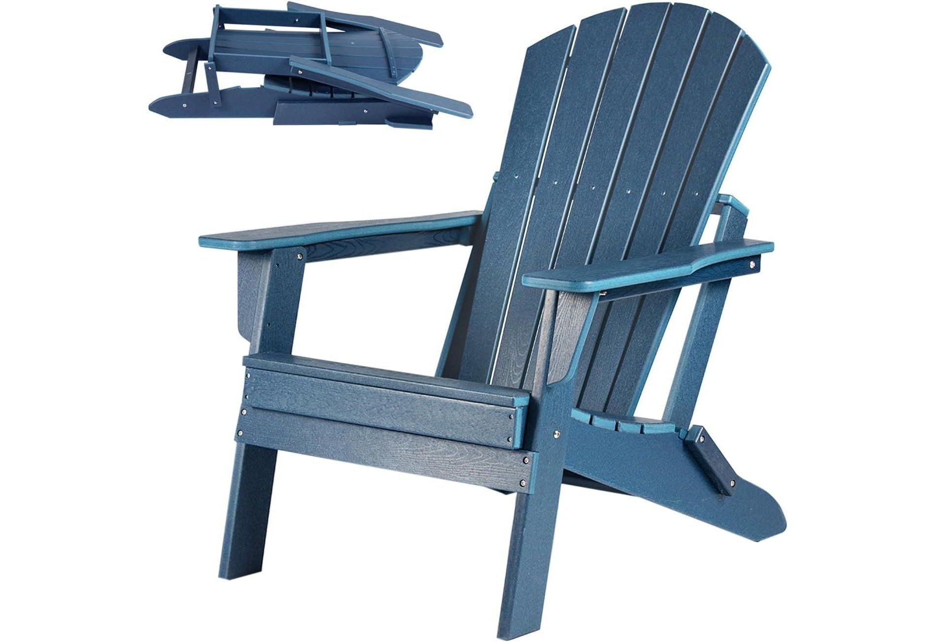 Oversized Folding Adirondack Chair– HDPE Weather-Resistant Outdoor Lawn Chair,Ideal for Patio, Fire Pit,Deck,Poolside,Navy blue
