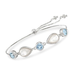Ross-Simons Mother-Of-Pearl and 6.00 ct. t.w. Blue Topaz Bolo Bracelet in Sterling Silver Size - 1 of 4
