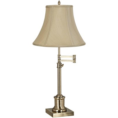 360 Lighting Traditional Swing Arm Desk Table Lamp Adjustable Height Antique Brass Imperial Taupe Bell Shade Living Room Bedroom