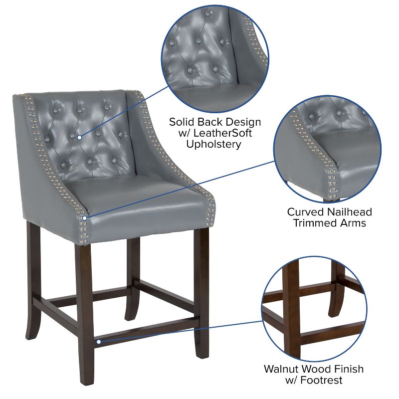 Merrick Lane Upholstered Counter Stool 24" High Transitional Tufted Counter Stool with Accent Nail Trim, 6 of 16