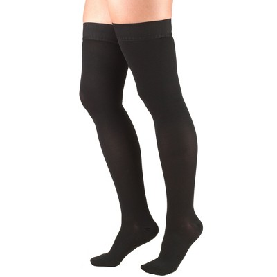 Truform 30-40 mmHg Compression Stockings for Men and Women, Thigh High Length, Dot-Top, Closed Toe Black Medium