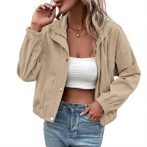 Clearlove Women Casual Corduroy Jacket Collar Zip Up Cropped Coat - 1 of 4