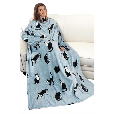 Catalonia Wearable Blanket with Sleeves and Pocket, Cozy Soft Fleece Mink Micro Plush Wrap Throws Blanket Robe for Adults, Gift for Her