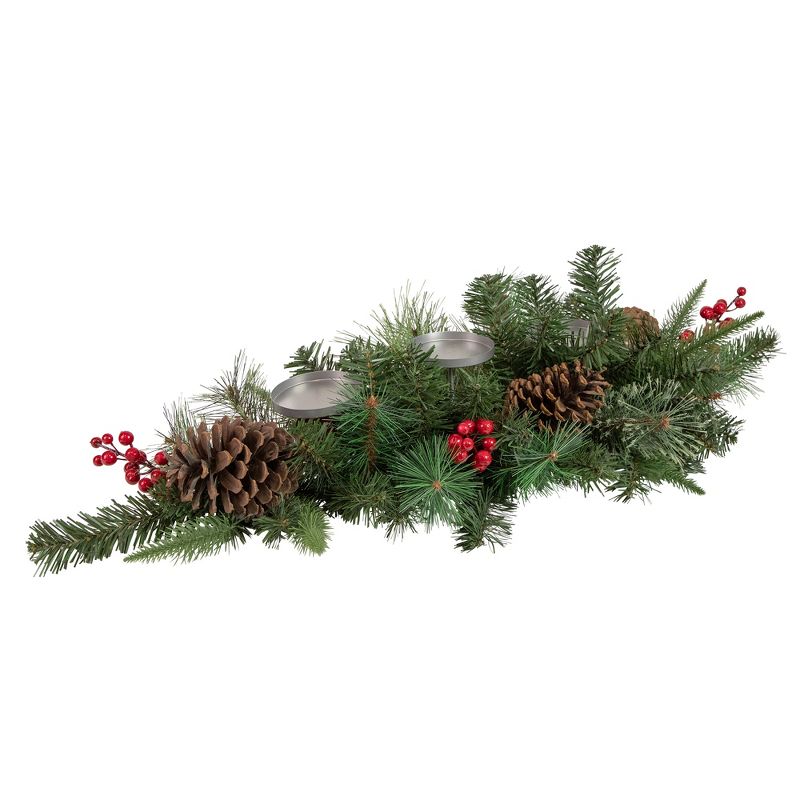 Northlight 32" Decorated Artificial Pine Christmas Candle Holder Centerpiece, 3 of 5
