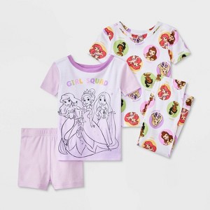 Toddler Girls' 4pc Snug Fit Disney Princess Cotton Pajama Set - Purple - 1 of 4