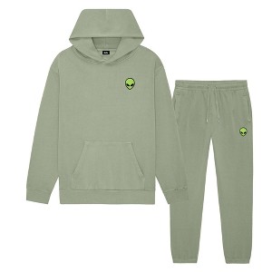 Dalix Alien Embroidery Relaxed Sweatsuit Set Hoodie Jogger Soft Fleece Relaxed Fit Lounge Mens in Oil Green 2XL XX-Large - 1 of 4