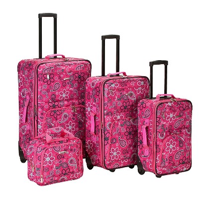 Rockland Nairobi 4pc Expandable Softside Checked Luggage Set - Pink ...