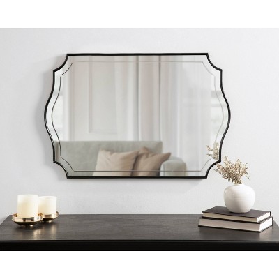 Hollyn 36''x25'' Traditional Black Wood Scalloped Wall Mirror