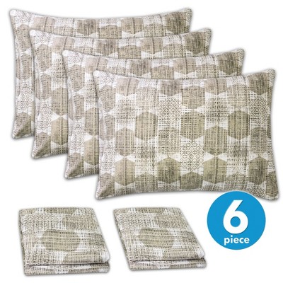 Monaco Taupe Geometric Print 6-Piece Queen Microfiber Sheet Set