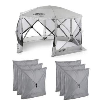 CLAM Quick-Set Escape 11.5' x 11.5' Portable Pop-Up Outdoor Camping Gazebo Screen Tent 6 Sided Canopy Shelter and Carry Bag with 6 Wind and Sun Panels