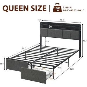 Jojoka Bed Frame with Headboard and 2 Storage Drawers,Upholstered Platform Bed Frame with Chargin Station and LED Lights - 1 of 4