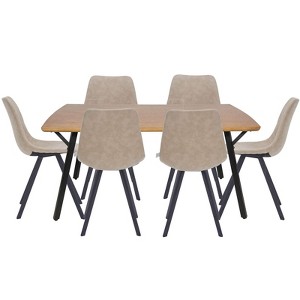 LeisureMod Ravenna 7-Piece Dining Set, 1 Y-Shape Legs Table 6 Dining Chairs - 1 of 4