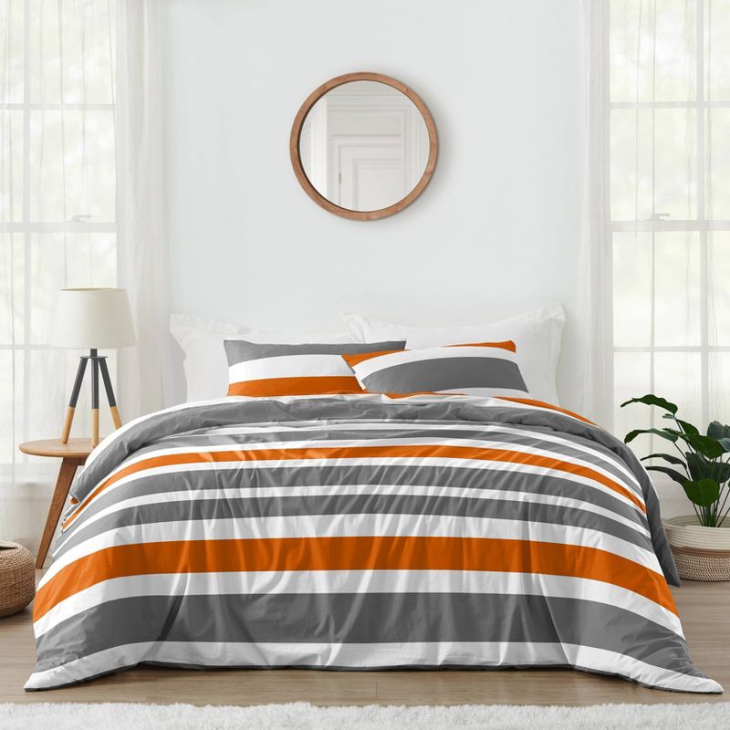 3pc Stripe Full/Queen Kids&#39; Comforter Bedding Set Gray and Orange - Sweet Jojo Designs, 1 of 8