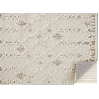 Ivory and Beige Geometric Tufted Wool Area Rug, 8' x 10'